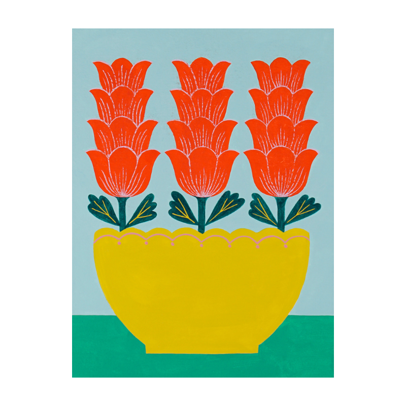 Still Life #32: Triple Orange Tulips in Mustard Vase
