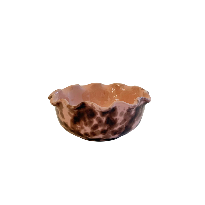Splatter Scalloped Bowl - Pink/Brown