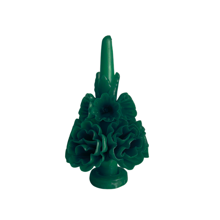 Carved Floral Candle - Green