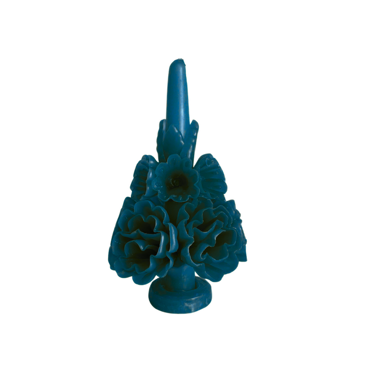 Carved Floral Candle - Blue
