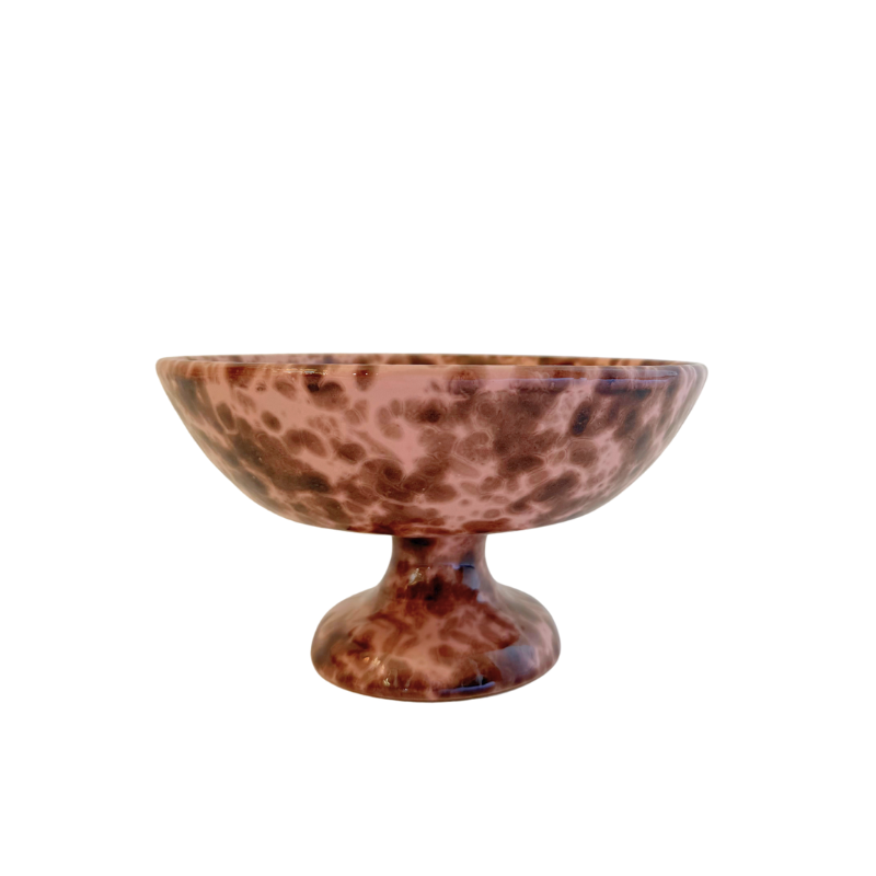 Splatter Pedestal Fruit Bowl - Pink/Brown