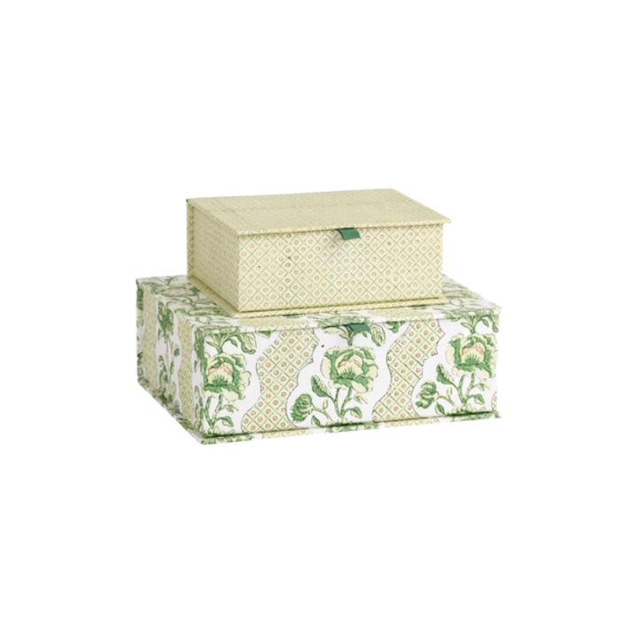Block-Printed Keepsake Box Set - Blooming Trellis Green