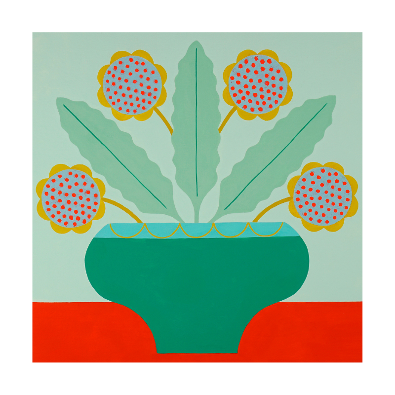 Still Life #26: Green Vase with Four Flowers
