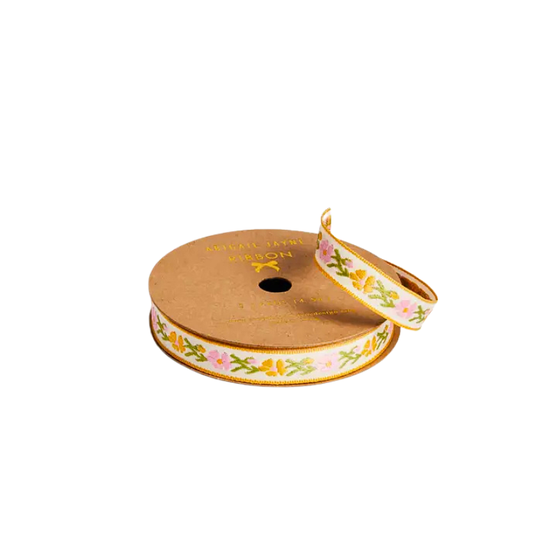 Pink Vine Floral Woven Ribbon