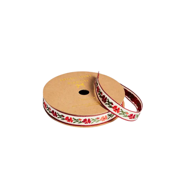 Red Vine Floral Woven Ribbon