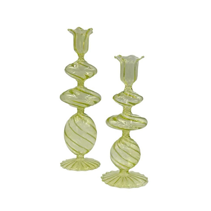 Swirl Glass Candlestick Set - Citrine