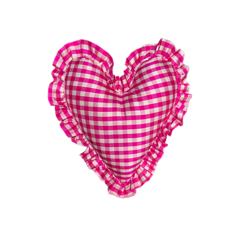 Small Heart Pillow Pink White Gingham