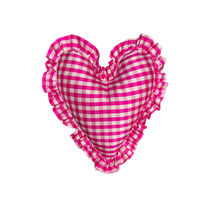 Small Heart Pillow Pink/White Gingham