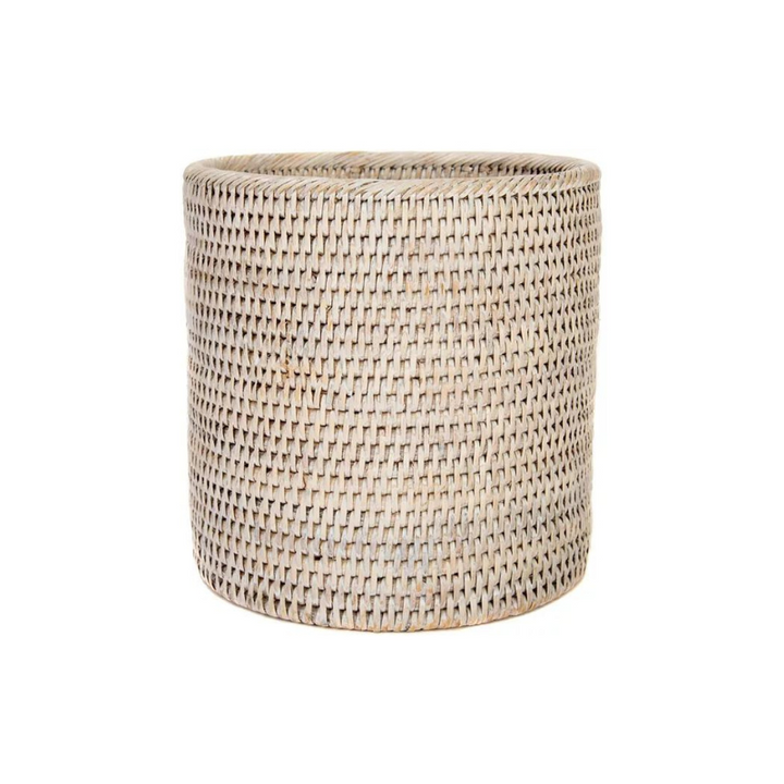 Petite Whitewash Rattan Wastebasket