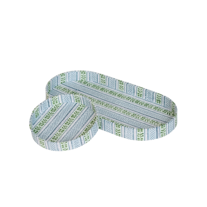Floral Stripe Desk Tray Set - Mint/Blue
