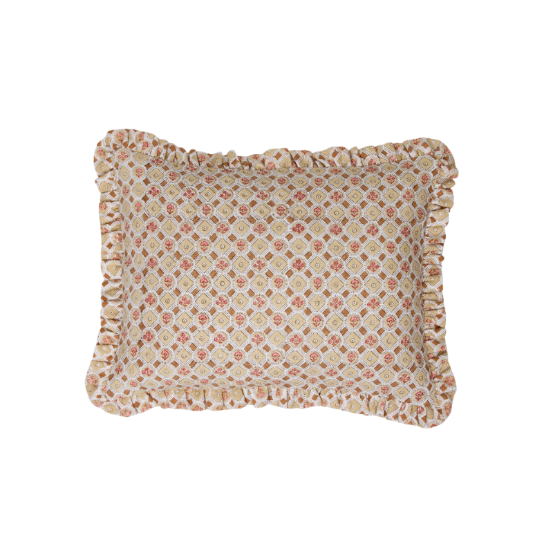 Spring Bloom Ruffled Cushion Cover - Ochre