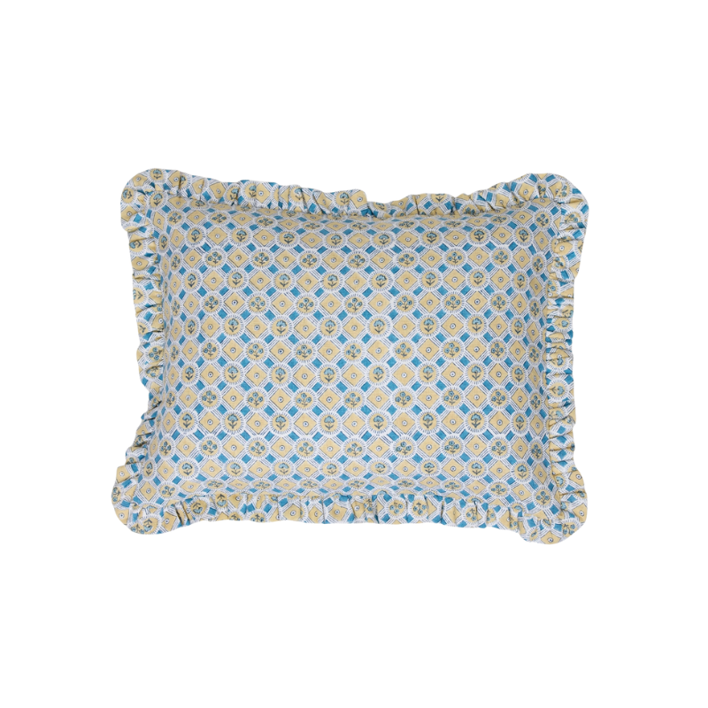 Spring Bloom Ruffled Cushion Cover - Blue