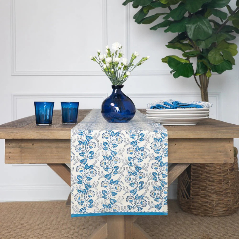 Gardenia Vine Table Runner - Blue