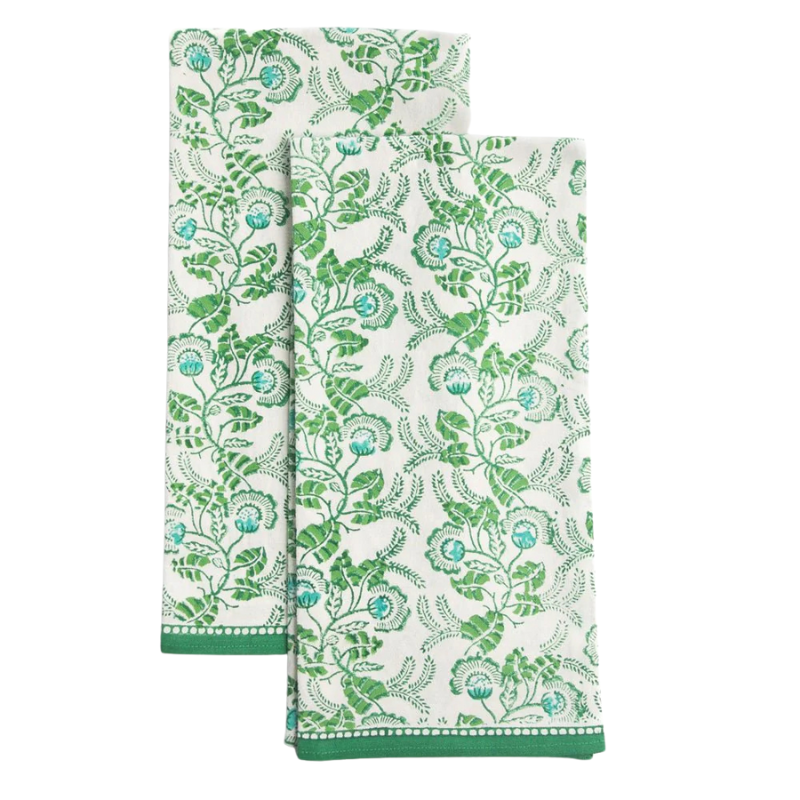 Gardenia Vine Tea Towels - Emerald