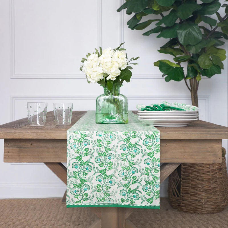 Gardenia Vine Table Runner - Emerald