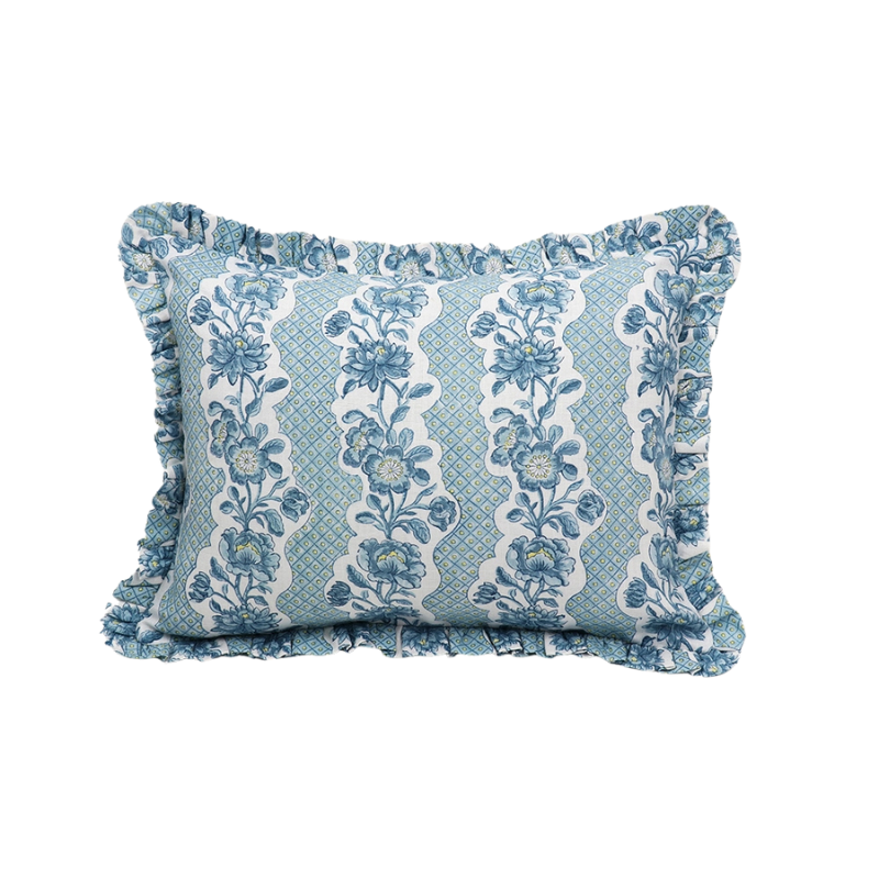 Blooming Trellis Ruffled Cushion Cover - Blue