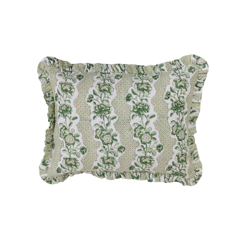 Blooming Trellis Ruffled Cushion Cover - Green