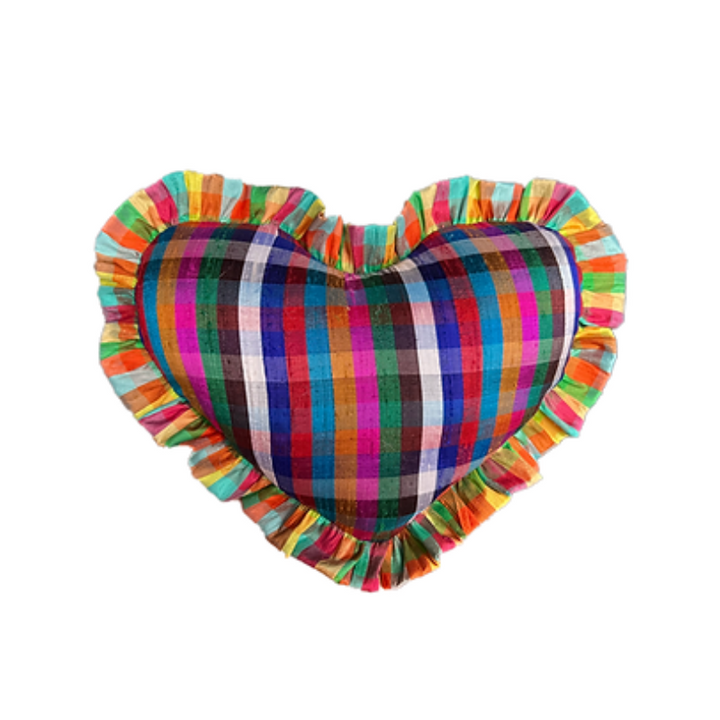 Medium Heart Pillow Rainbow Check