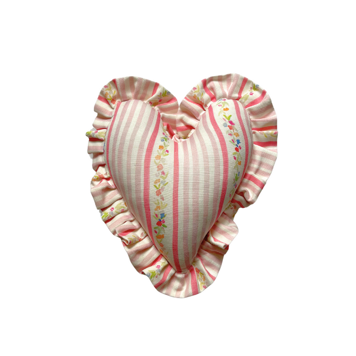 Small Heart Pillow Pink Floral Stripe