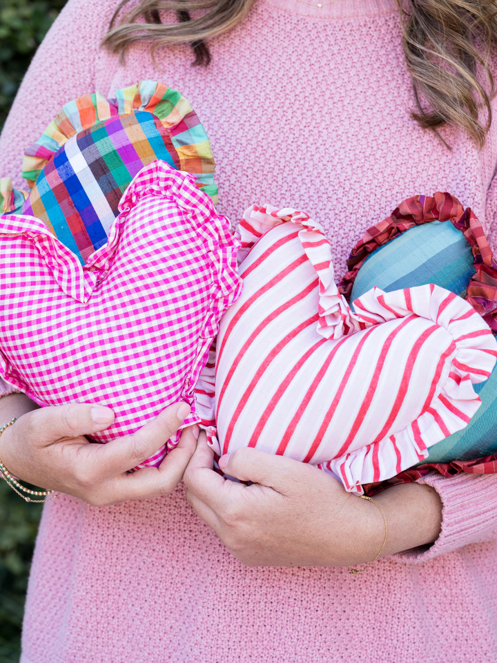Small Heart Pillow Pink Floral Stripe