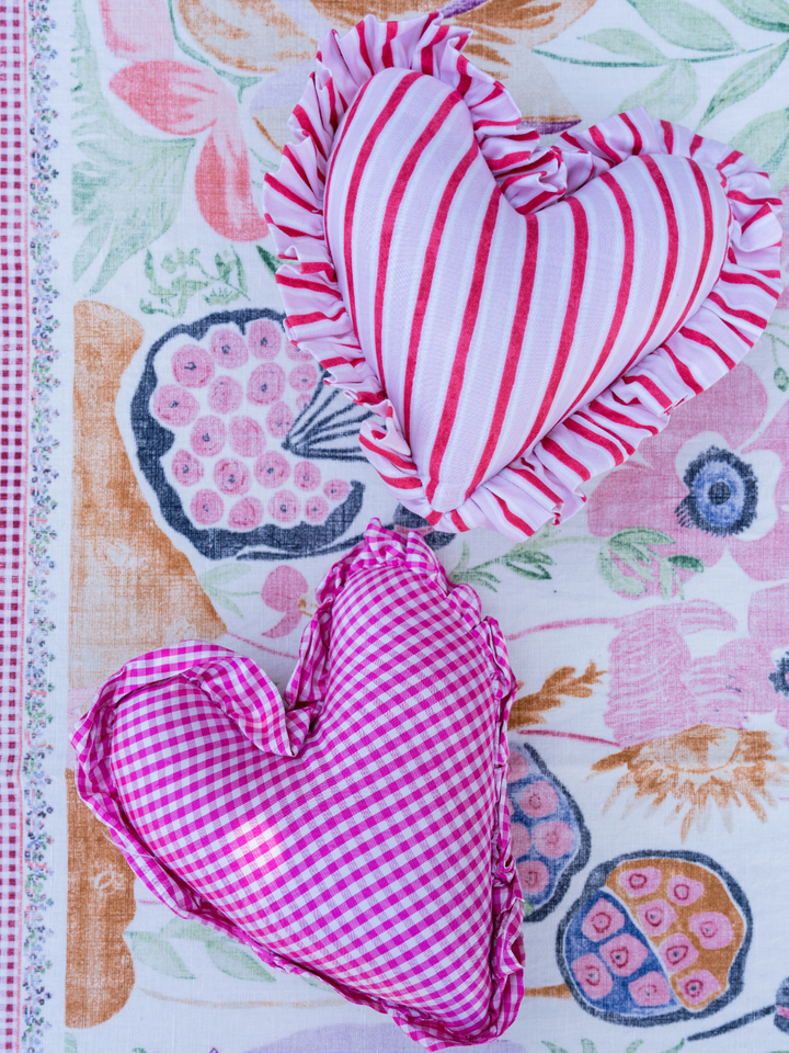 Small Heart Pillow Red/Pink Stripe