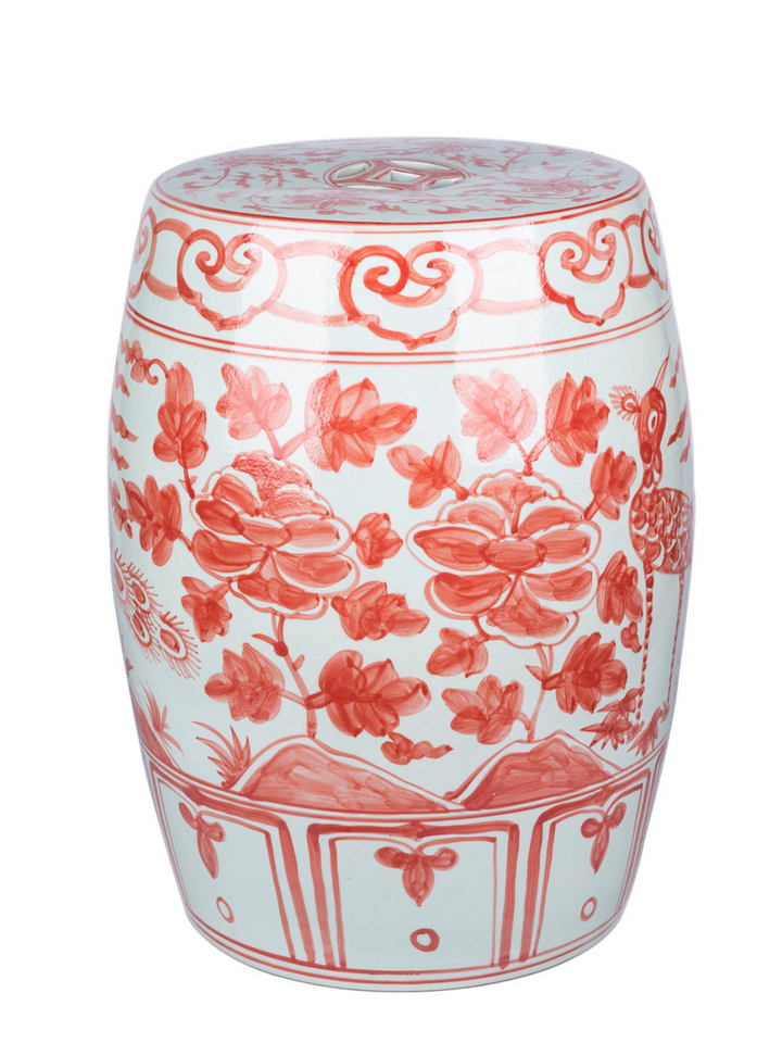 Coral Bird Garden Stool