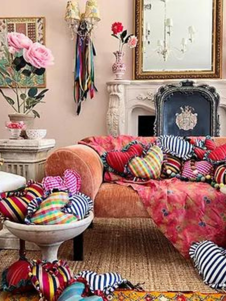 Small Heart Pillow Pink/White Stripe