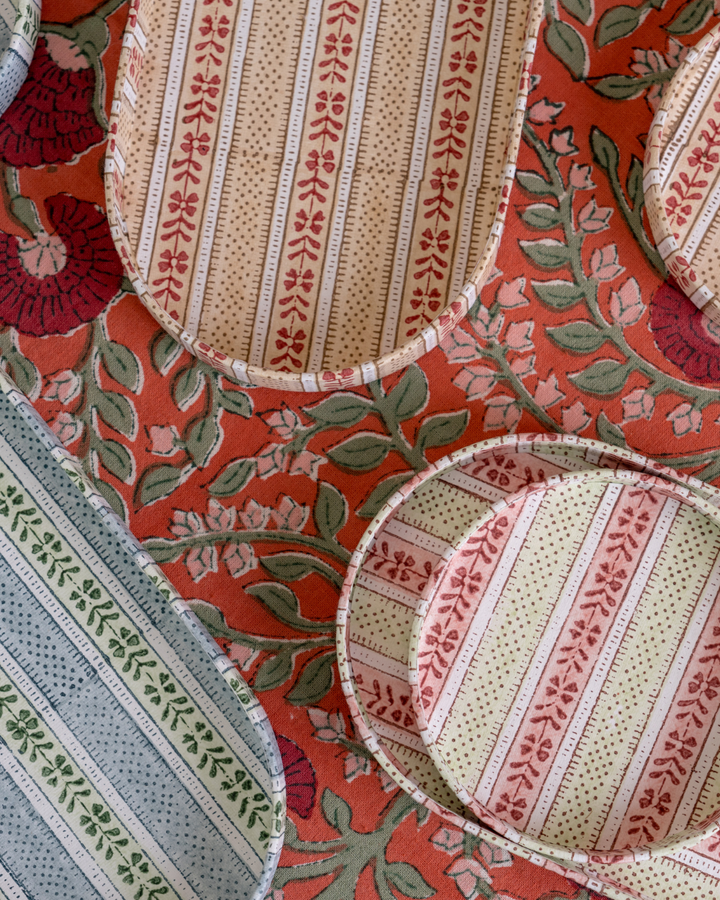 Floral Stripe Desk Tray Set - Pink/Mint