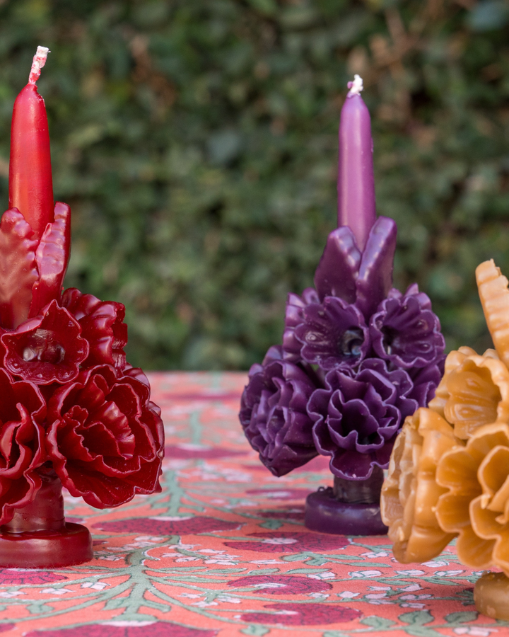 Carved Floral Candle - Purple