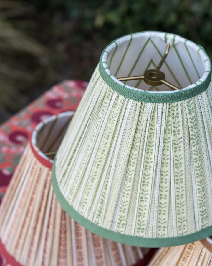 Pleated Lampshade - Floral Stripe - Green