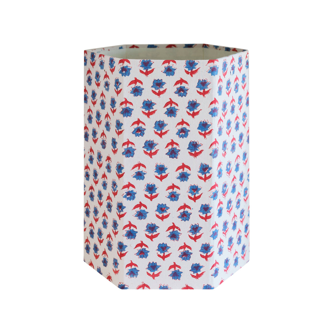 Block Print Wastebasket - Blue/Red
