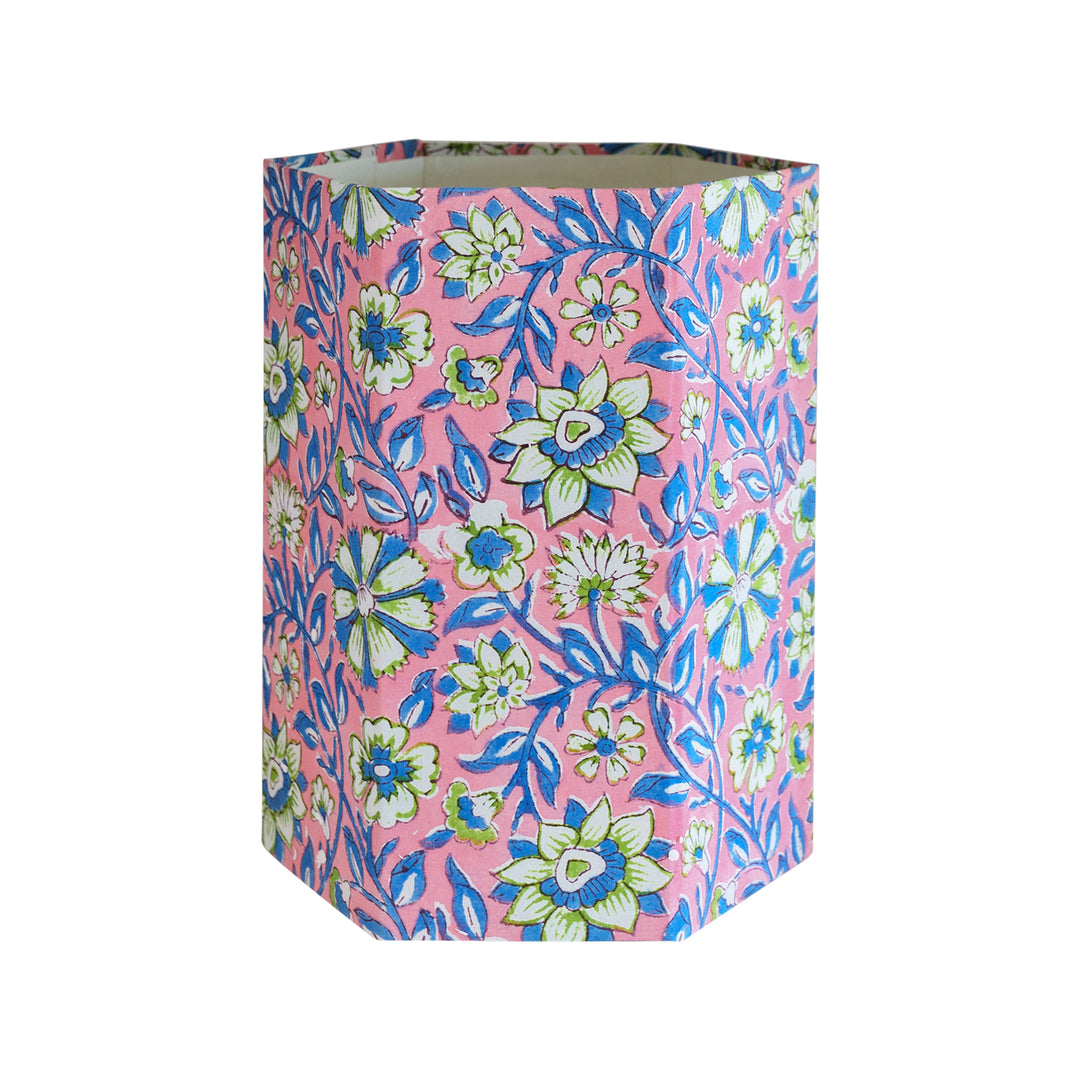 Block Print Wastebasket - Pink/Green/Blue