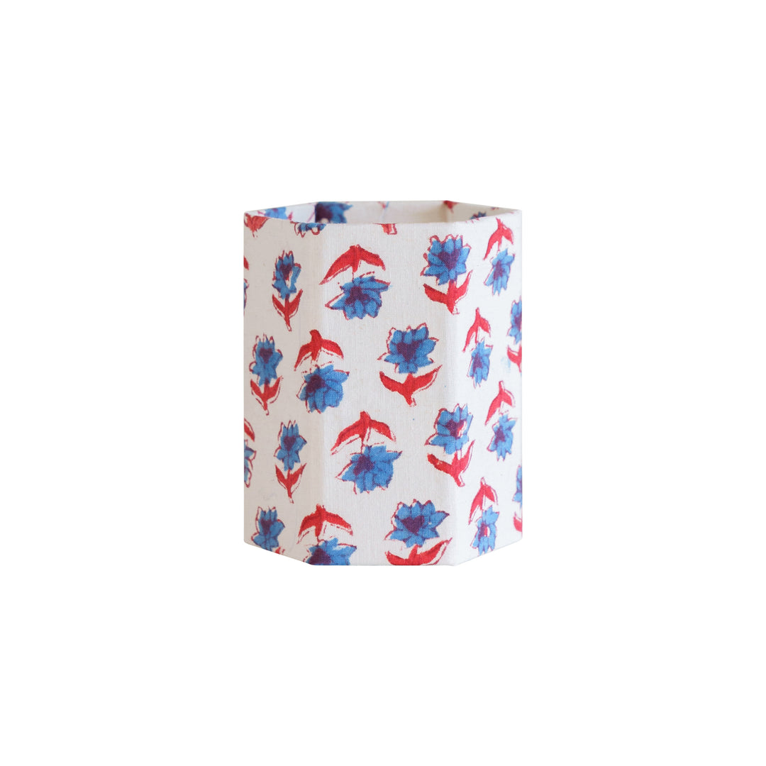 Block Print Pen Pot - Blue/Red