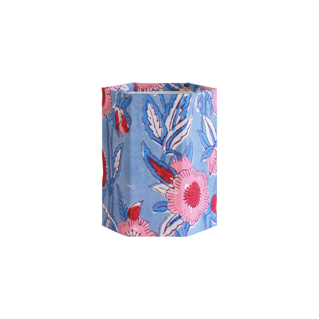 Block Print Pen Pot - Pink/Blue