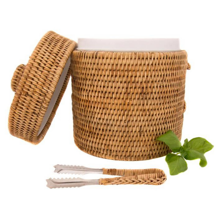 Petite Rattan Ice Bucket w/ Tongs