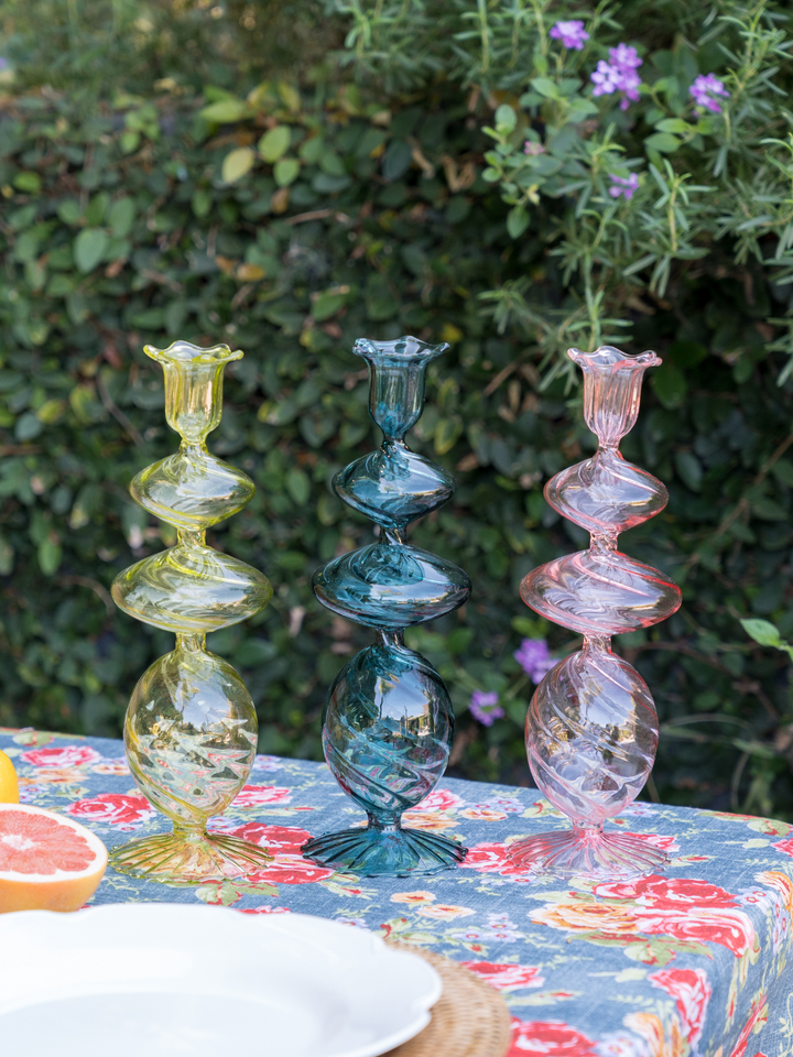 Swirl Glass Candlestick Set - Lagoon