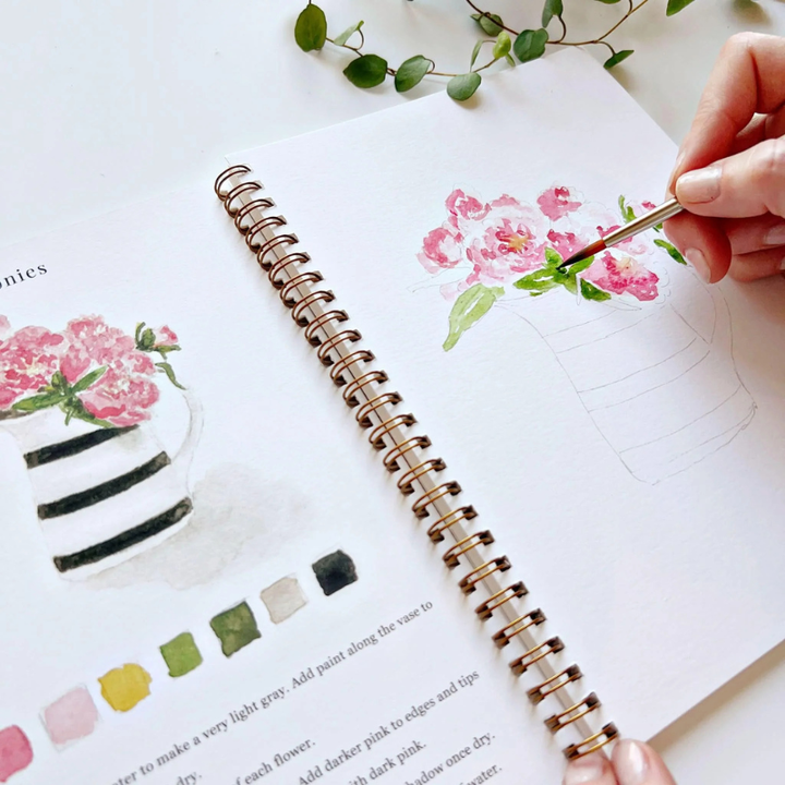 Bouquets Watercolor Workbook & Grabie All-in-One Premium Watercolor Set of 50