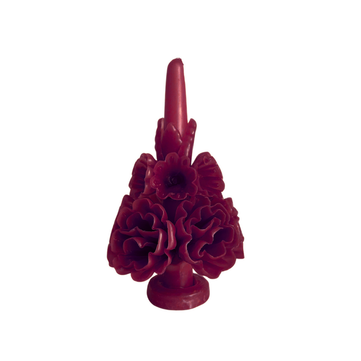 Carved Floral Candle - Merlot