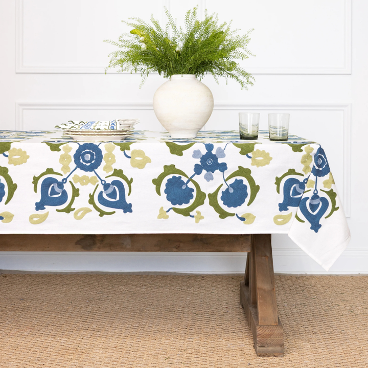 Embroidered Trellis Tablecloth/Throw