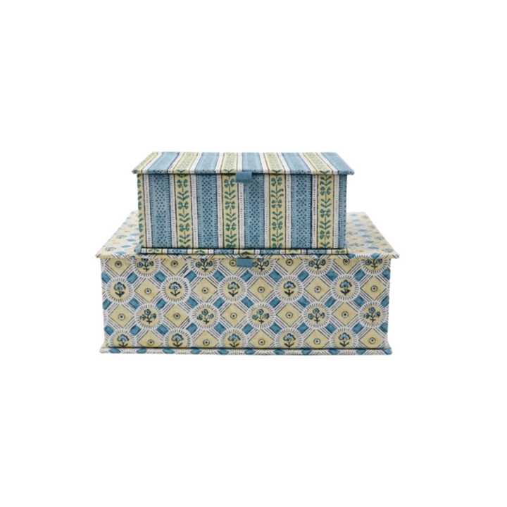 Block-Printed Keepsake Box Set - Spring Bloom Blue