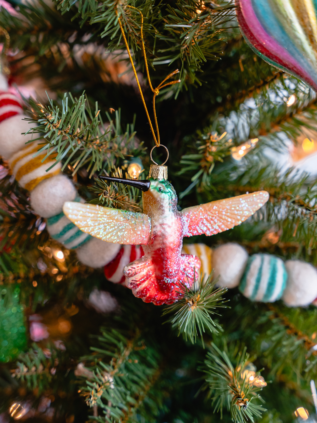 Red Glittered Hummingbird Ornament