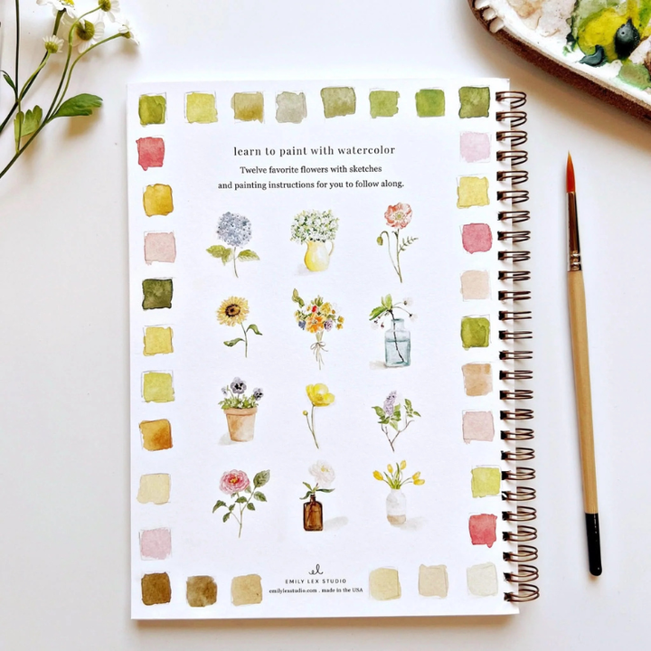Flowers Watercolor Workbook & Grabie All-in-One Premium Watercolor Set of 50