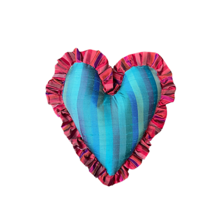 Small Heart Pillow Blue/Teal Stripe