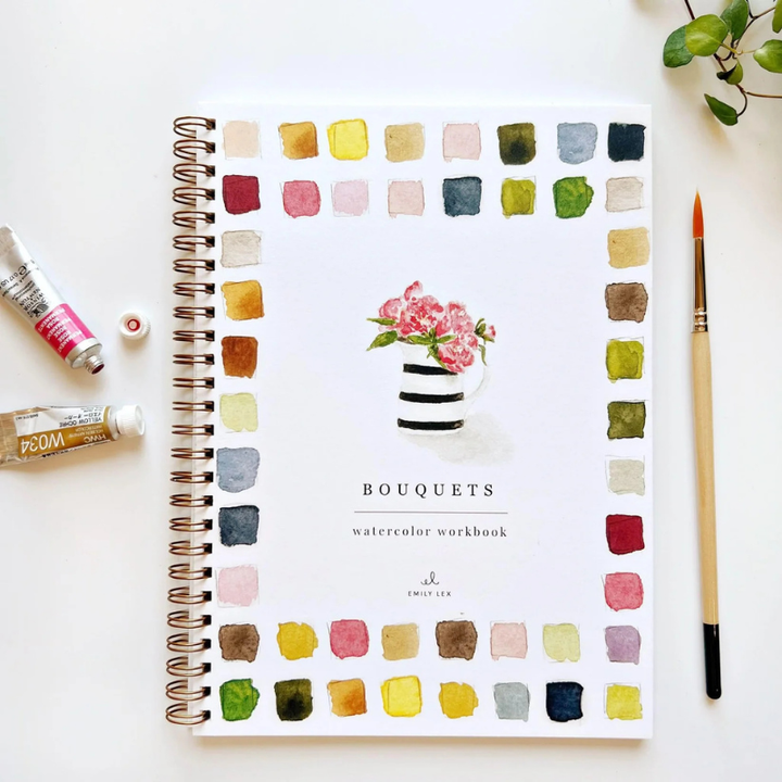 Bouquets Watercolor Workbook & Grabie All-in-One Premium Watercolor Set of 50