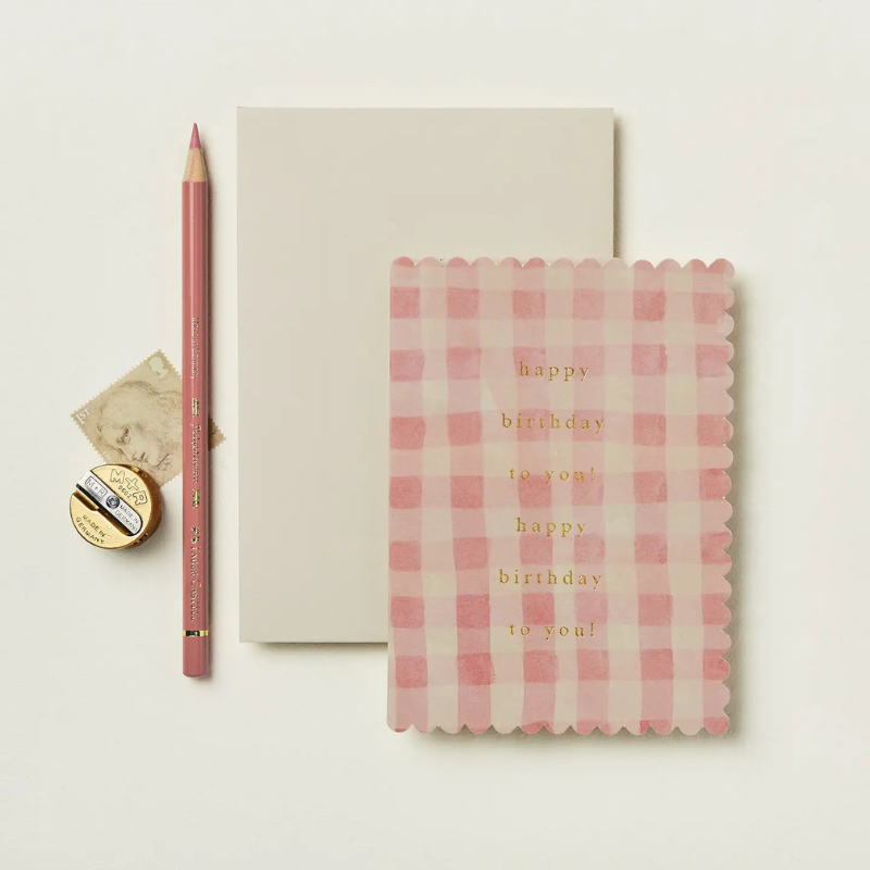 Pink Gignham Happy Birthday to You Card
