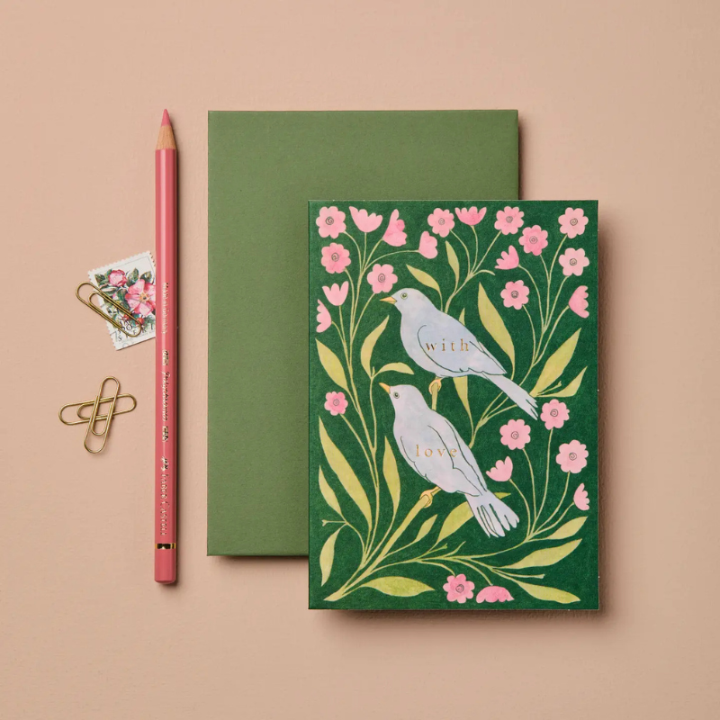 Lovebirds With Love Card