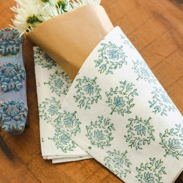 Lotus Tea Towel - Sage/Blue