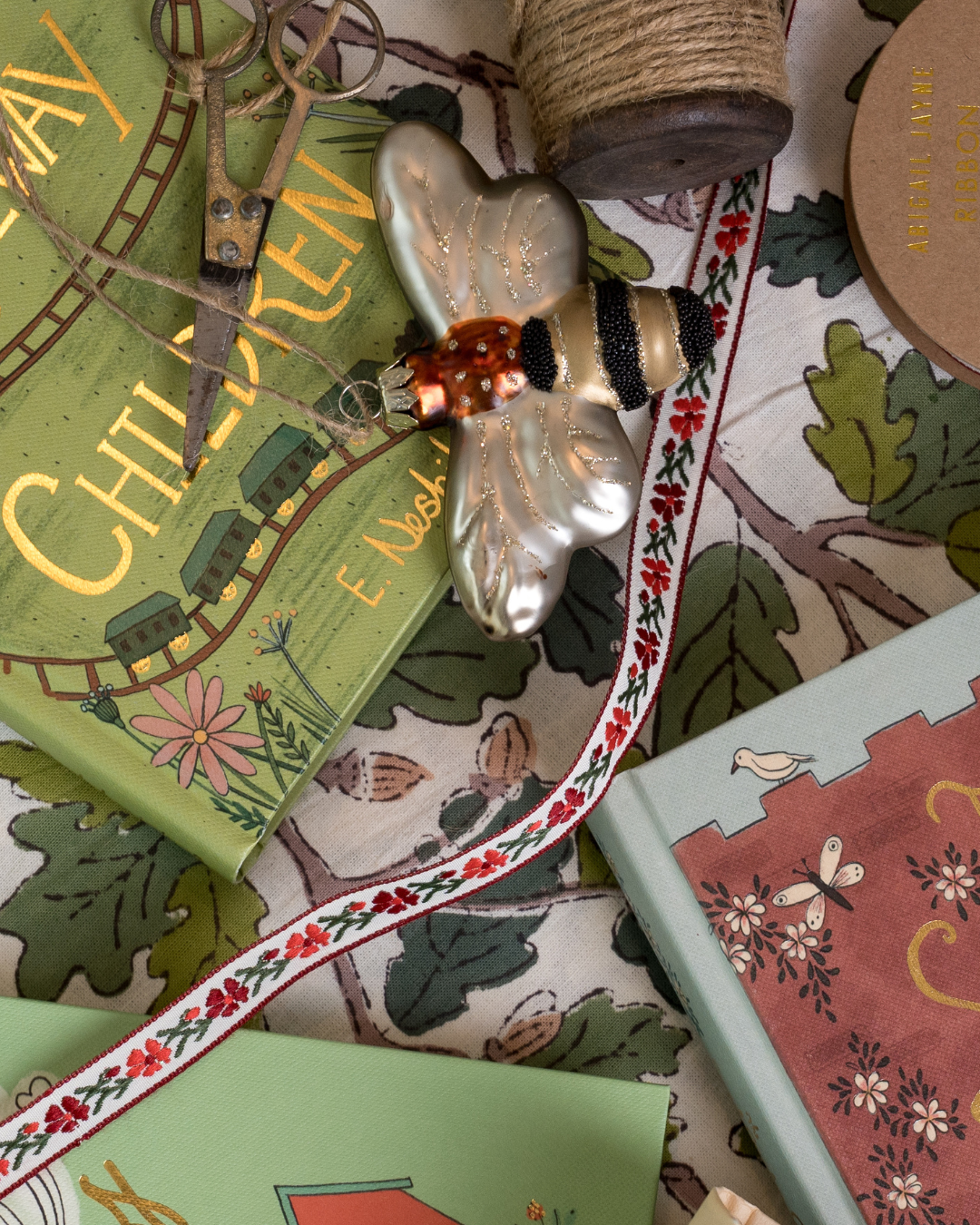 Red Vine Floral Woven Ribbon