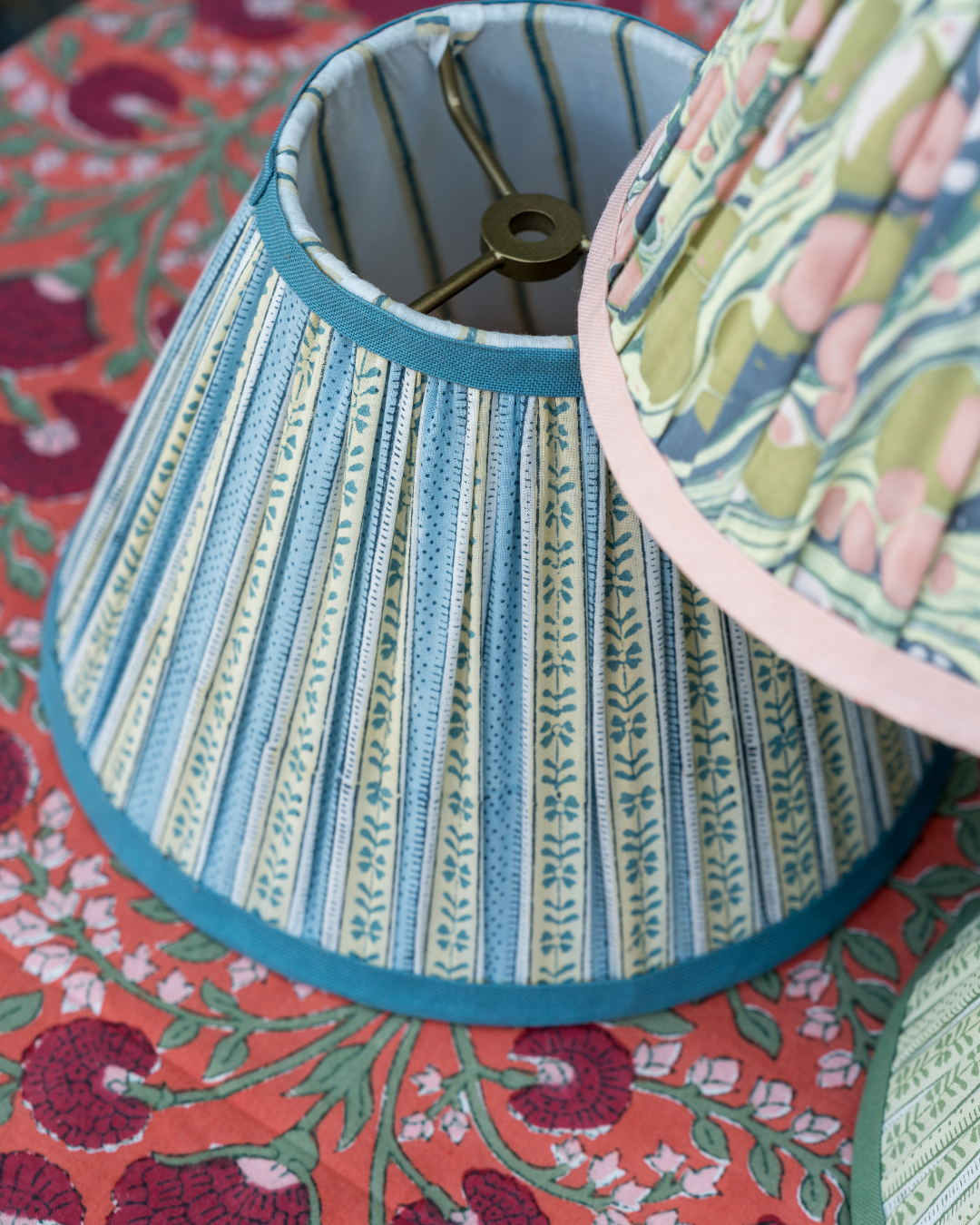 Pleated Lampshade - Floral Stripe - Blue