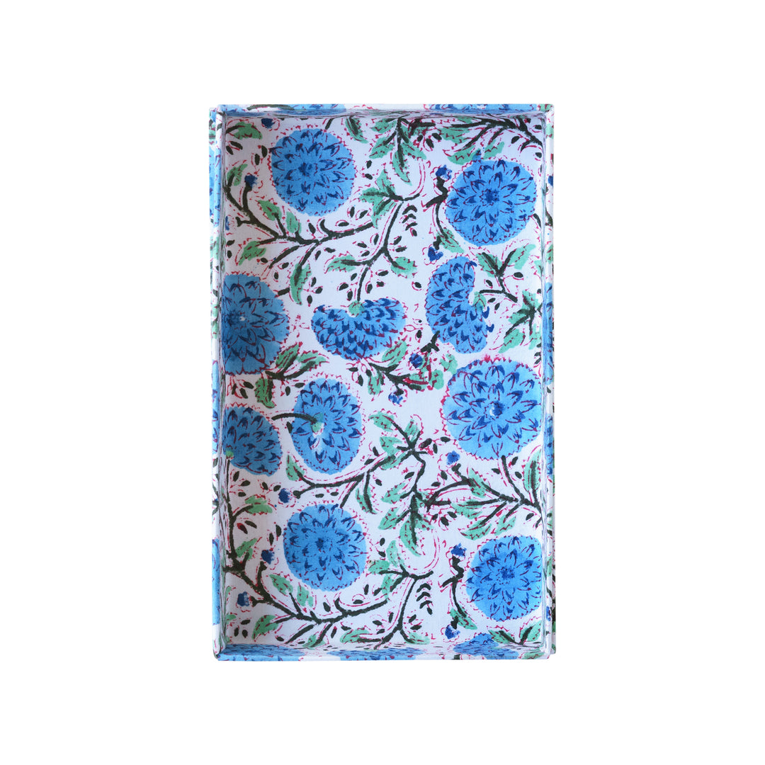 Block Print Tray - Light Blue/White